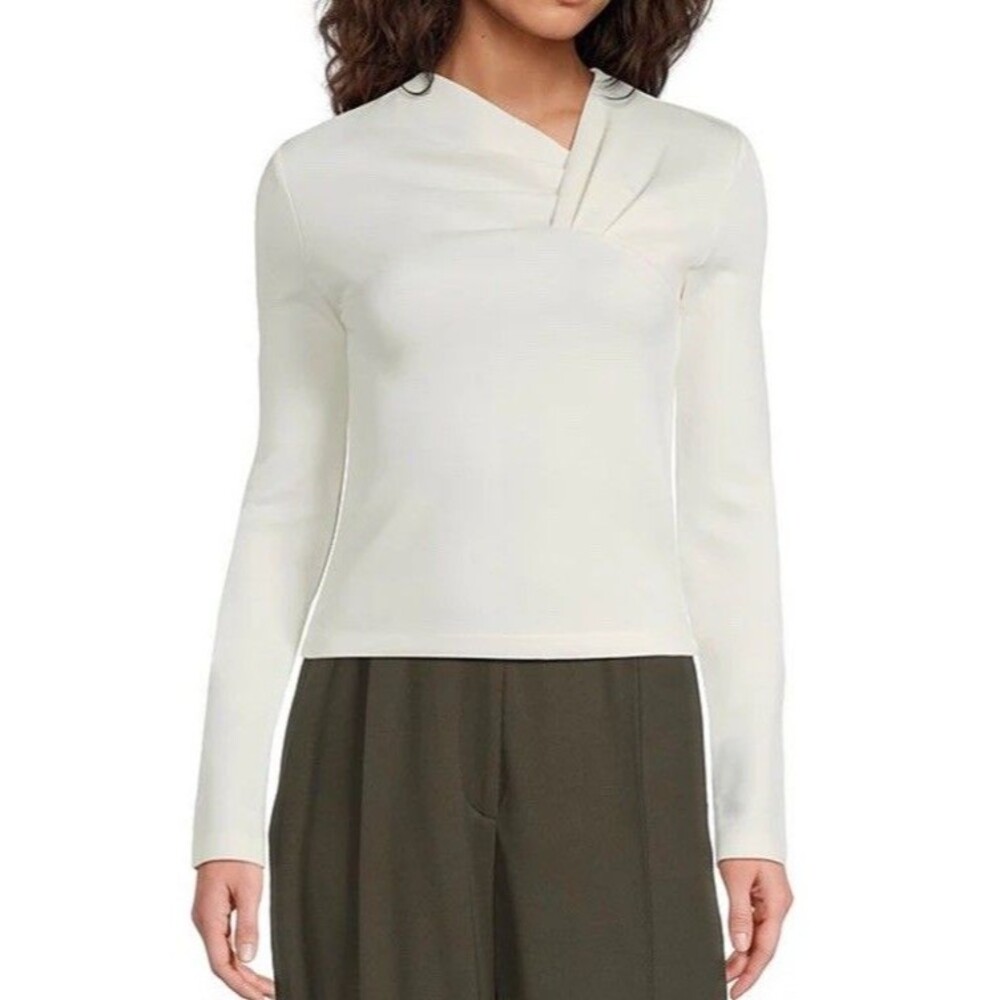IRO Paris Women’s New Mala Knit Asymmetrical Neck Long Sleeve Blouse Ecru Size M